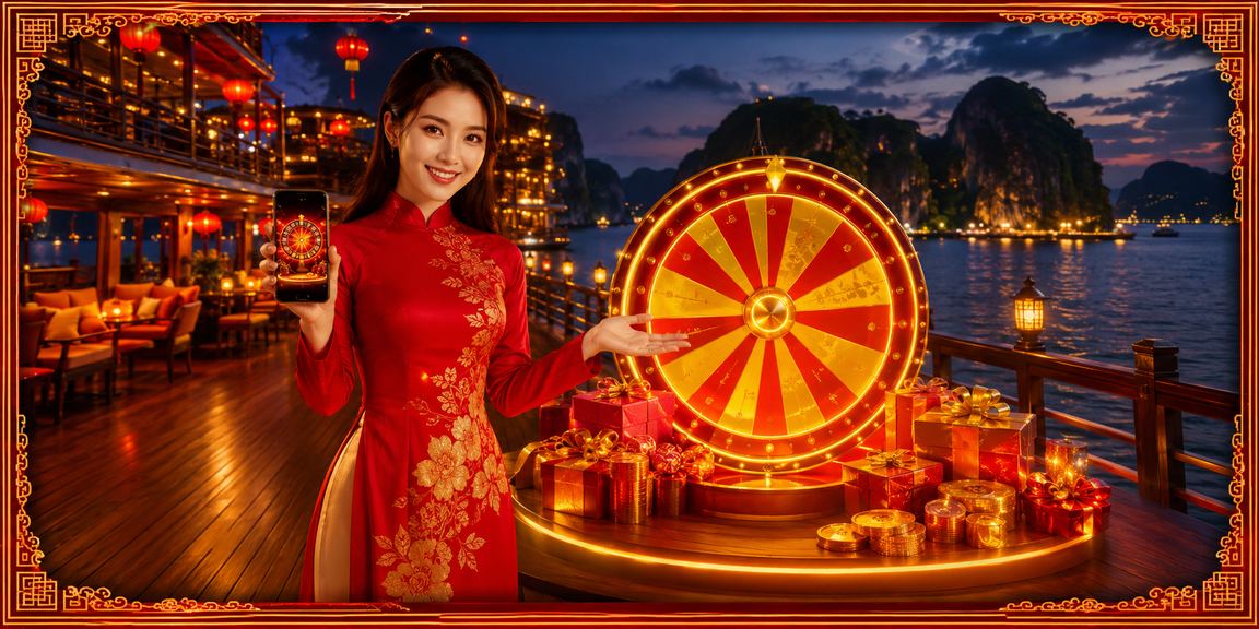 Người chơi casino trực tuyến với áo dài truyền thống tại vịnh Hạ Long